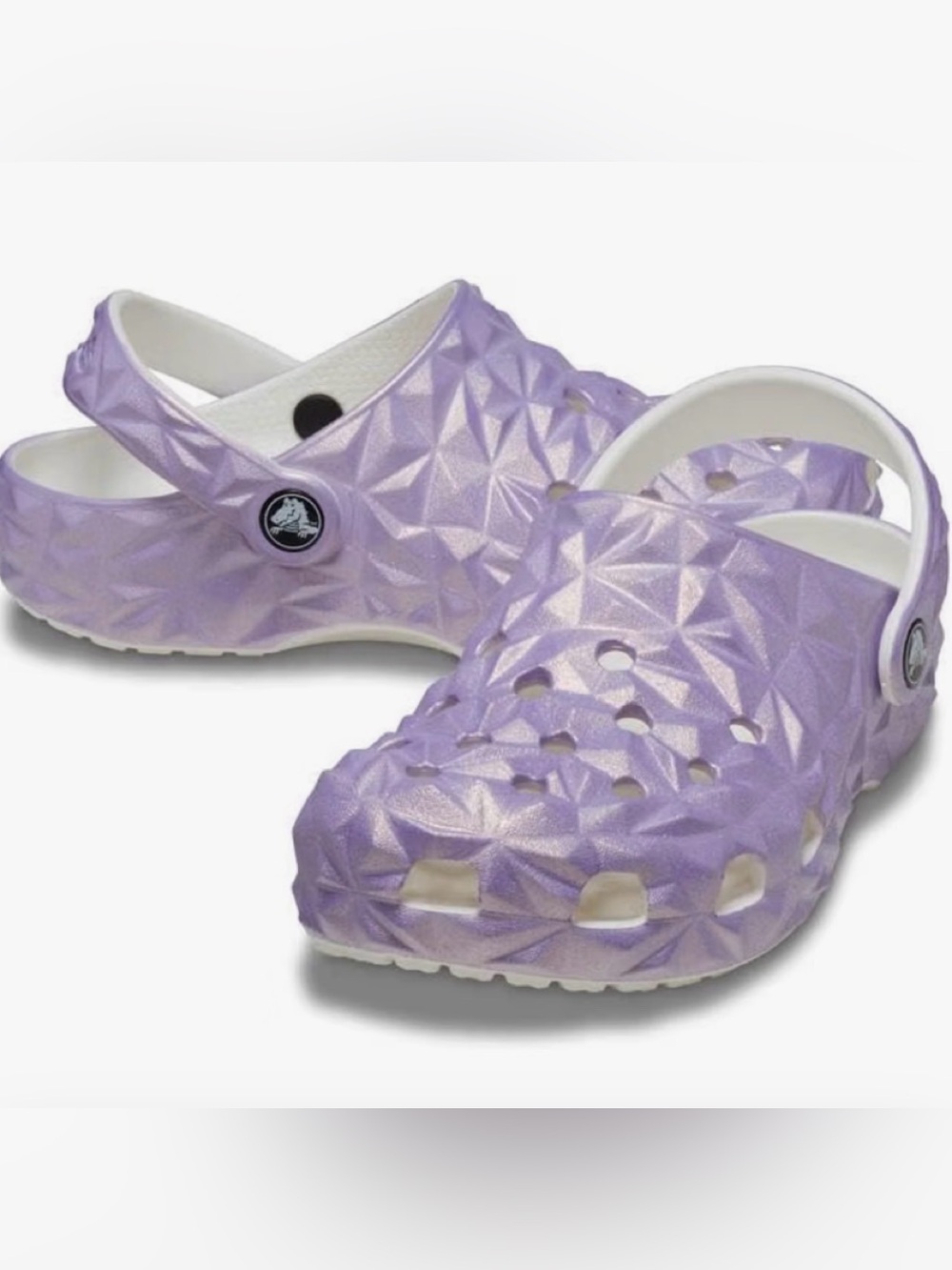 Crocs Classic Iridescent Geometric Clogs Purple/White M8 W10 - Discontinued